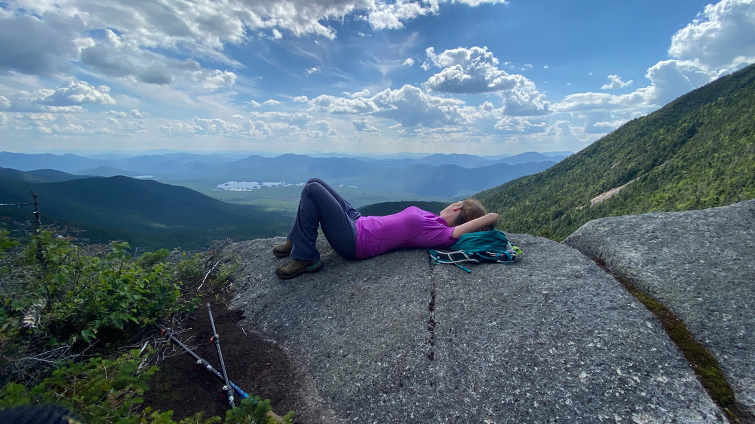 Shannon Jorgensen tired on the way to Dix Mountain, Adirondacks